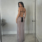 Damen Transparente Maxikleid mit verführerischem Cut-Out und sexy Rückenausschnitt R&B