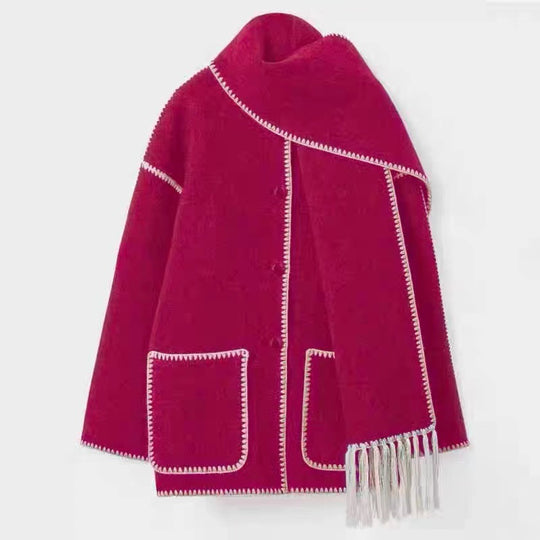 Damen Oversized Strickjacke mit Fransen und Taschen R&B