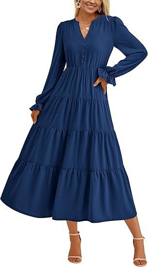 Damen Maxikleid mit modischen Volants und dezentem Cut-out R&B