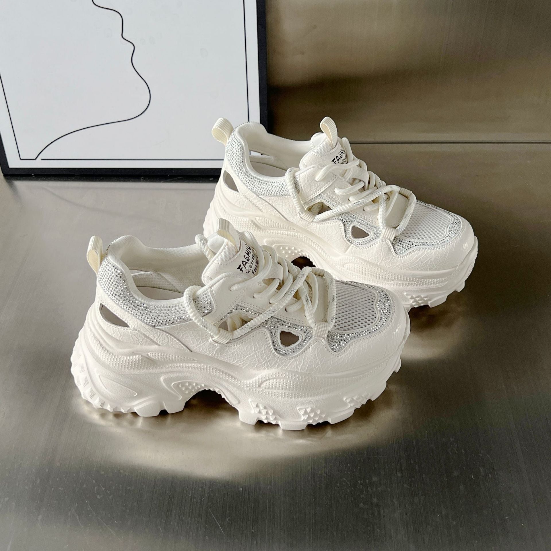 Damen Sportliche Chunky Sneakers mit modischem Netzdesign und rutschfester Sohle R&B