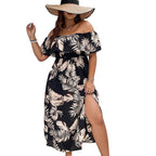 Damen Off-Shoulder Maxikleid mit raffinierten Rüschen und seitlichem Schlitz R&B