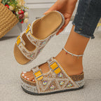 Damen Glamouröse Plateausandalen mit funkelnden Strassdetails und verstellbaren Riemen