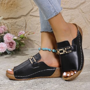 Damen komfortable Pantoletten mit dekorativem Riemen und ergonomischer Sohle R&B