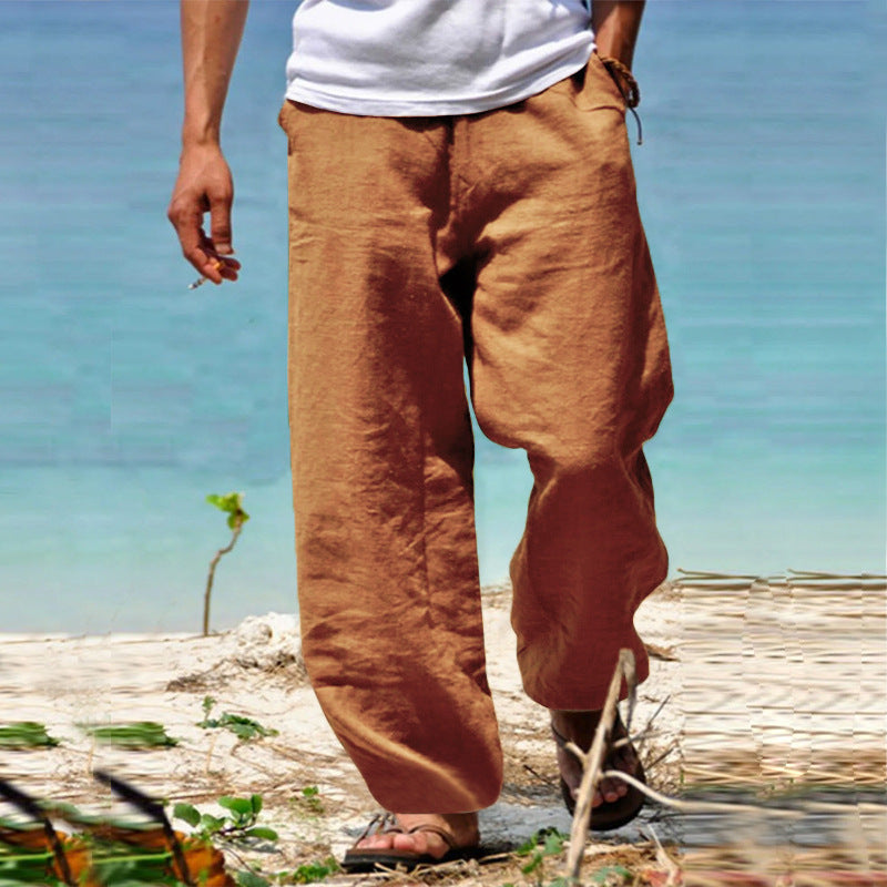 Herren nan lässige Strandhose im Palazzoschnitt aus atmungsaktivem Leinen-Baumwollmix mit Komfortbund R&B