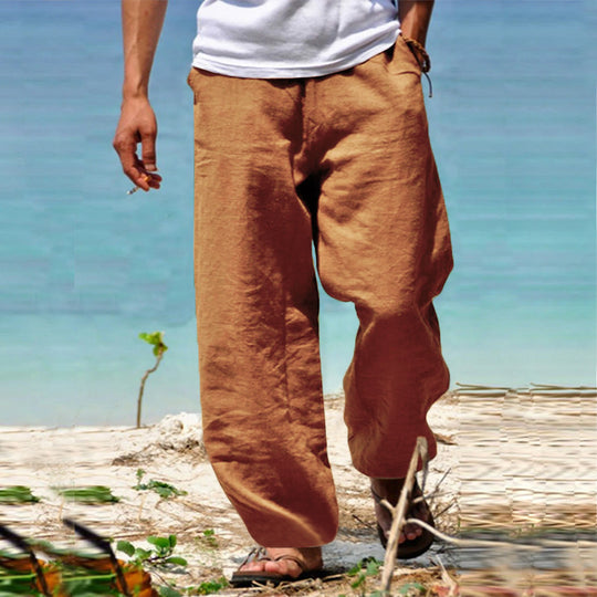 Herren nan lässige Strandhose im Palazzoschnitt aus atmungsaktivem Leinen-Baumwollmix mit Komfortbund R&B