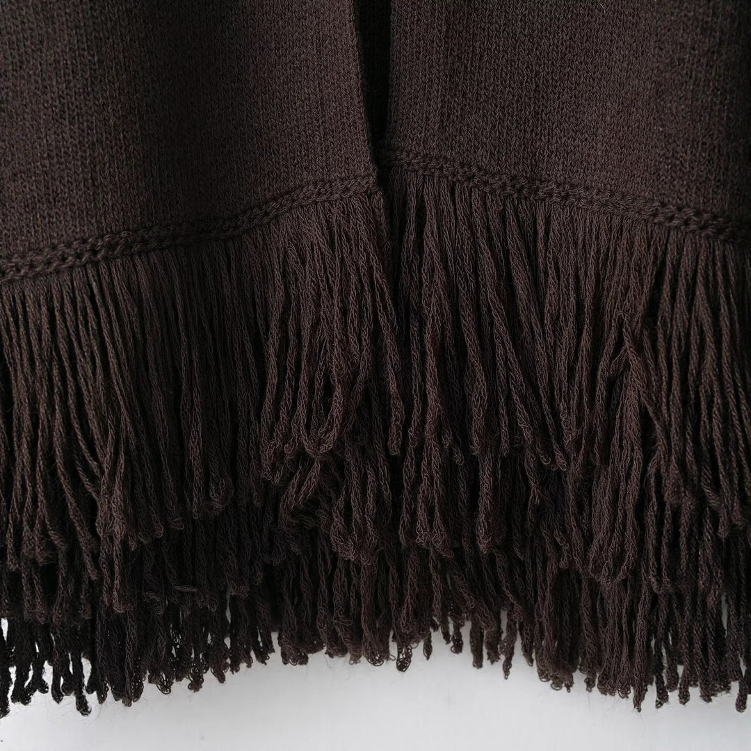 Damen Fransen Strickjacke mit eleganter Knopfverschlusstechnik R&B