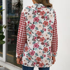 Damen Trendige Karobluse mit floralem Patchwork-Design