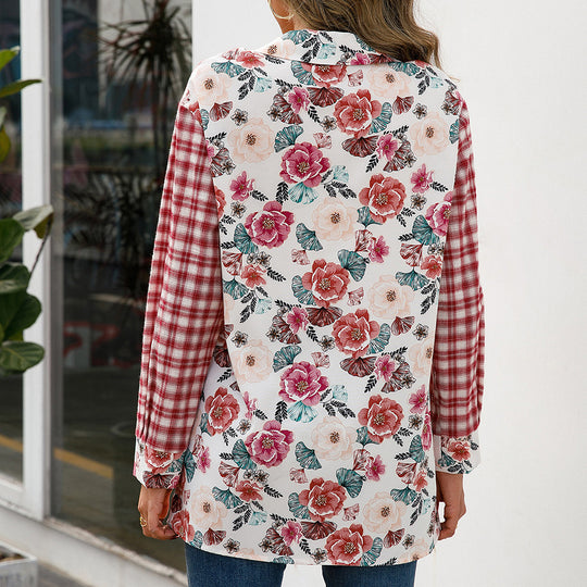 Damen Trendige Karobluse mit floralem Patchwork-Design R&B