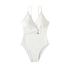 Damen Einteiler Badeanzug mit tiefem V-Ausschnitt und stylishen Knoten-Detail R&B