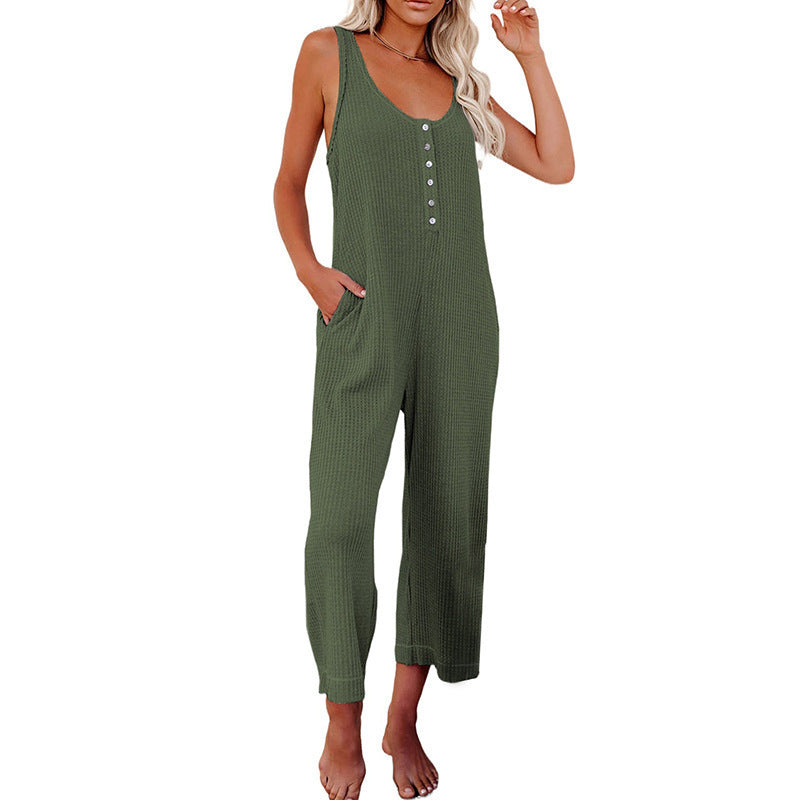 Damen Jumpsuit mit Knopfleiste und Taschen R&B