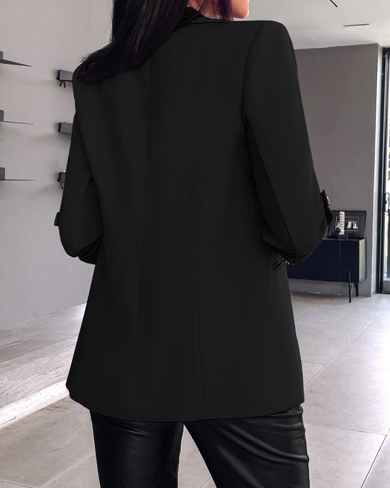 Damen klassischer Blazer mit modischen Ärmeln und seitlichen Taschen R&B