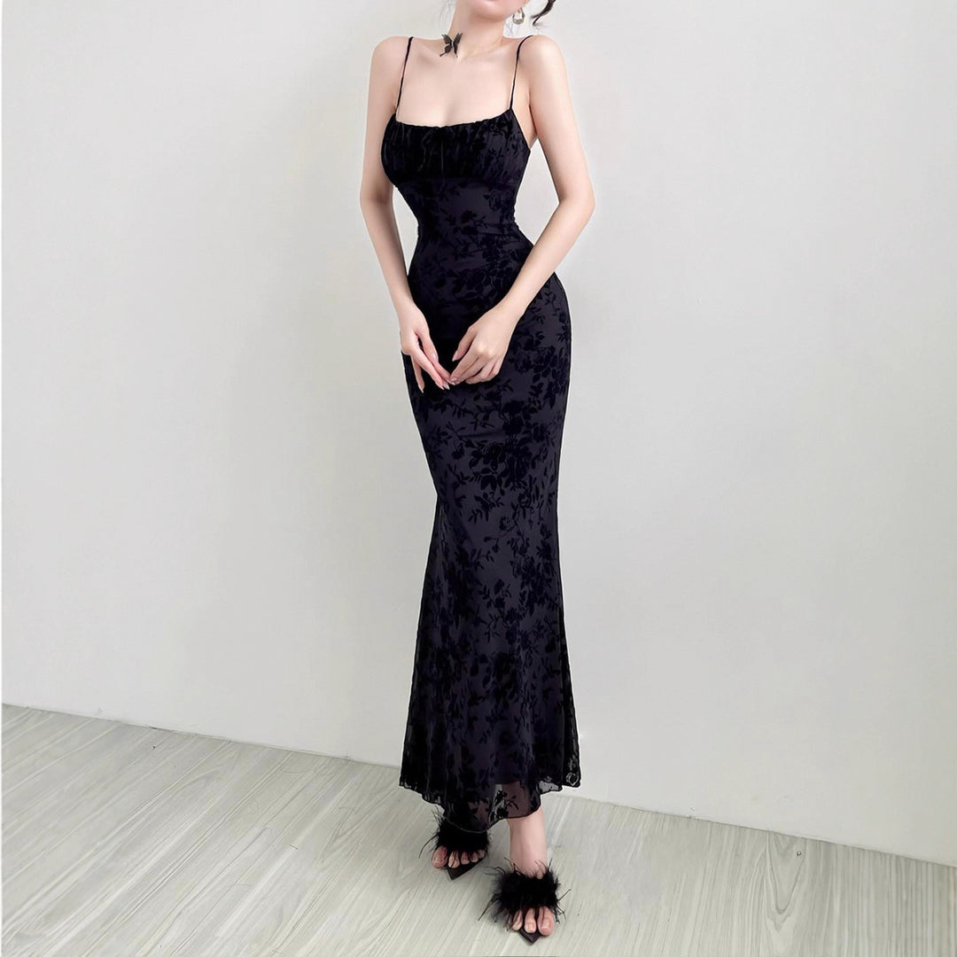 Damen Elegantes Maxikleid mit floralem Spitzenmuster und Spaghettiträgern R&B