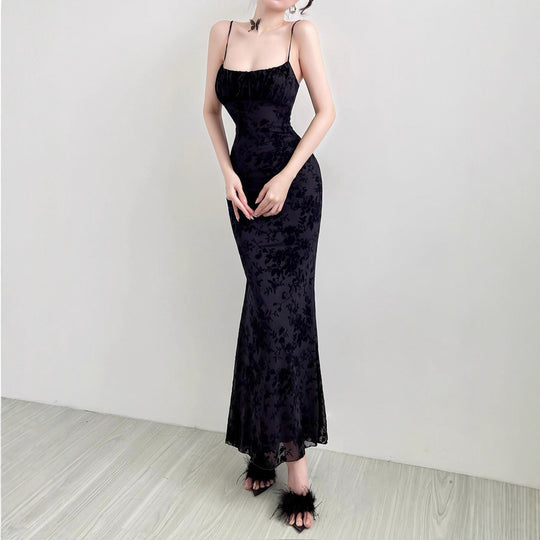 Damen Elegantes Maxikleid mit floralem Spitzenmuster und Spaghettiträgern R&B