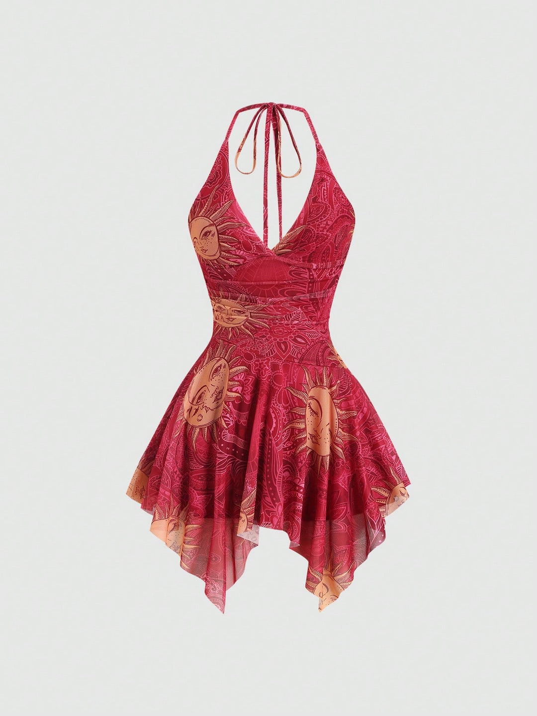 Damen lässiges Strandkleid mit asymmetrischem Saum und raffiniertem Druck R&B