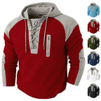 Herren nan Kapuzenpullover mit Schnürblende und vertikaler Reißverschluss-Brusttasche R&B