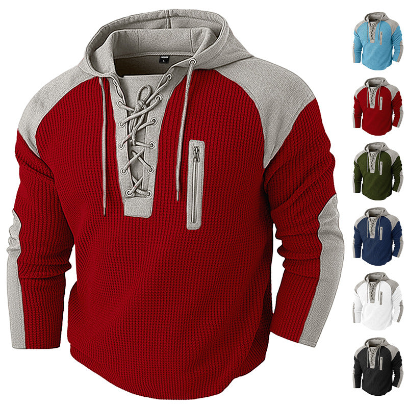 Herren nan Kapuzenpullover mit Schnürblende und vertikaler Reißverschluss-Brusttasche R&B