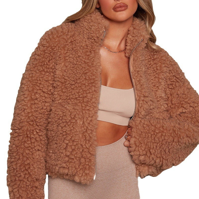 Damen warme Fleece-Jacke mit hoher Kragen und Reißverschluss R&B
