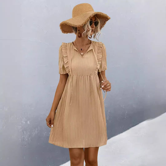 Damen Freizeitkleid mit Falten-Design und Rüschendetails R&B