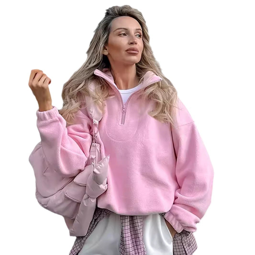 Damen Kuscheliger Fleece-Pullover mit kurzem Reißverschluss R&B