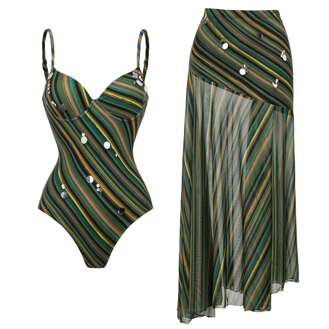 Damen eleganter Badeanzug mit passendem Strandrock R&B