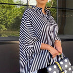 Damen Streifenbluse mit asymmetrischem Schnitt und Oversize-Design R&B