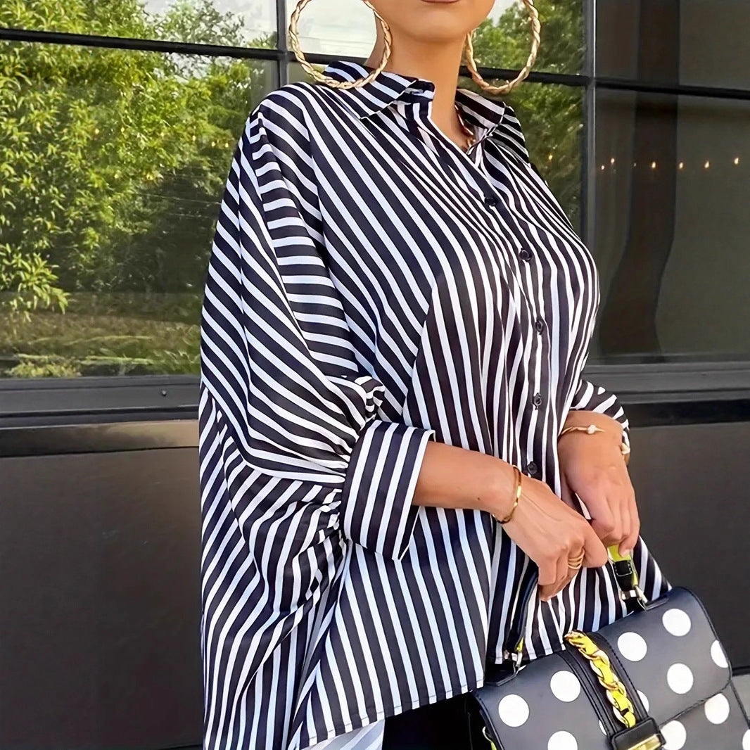 Damen Streifenbluse mit asymmetrischem Schnitt und Oversize-Design R&B