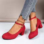 Damen Elegante Pumps mit breitem Blockabsatz und verstellbarem Knöchelriemen R&B