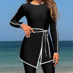 Damen modischer Langarm-Schwimmanzug mit Wickelrock R&B