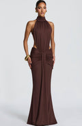 Damen Elegantes Maxikleid mit schickem Halterdesign und raffiniertem Drapierungselement EB