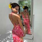 Damen Maxikleid mit elegantem Cut-Out-Design und floralen Akzenten R&B