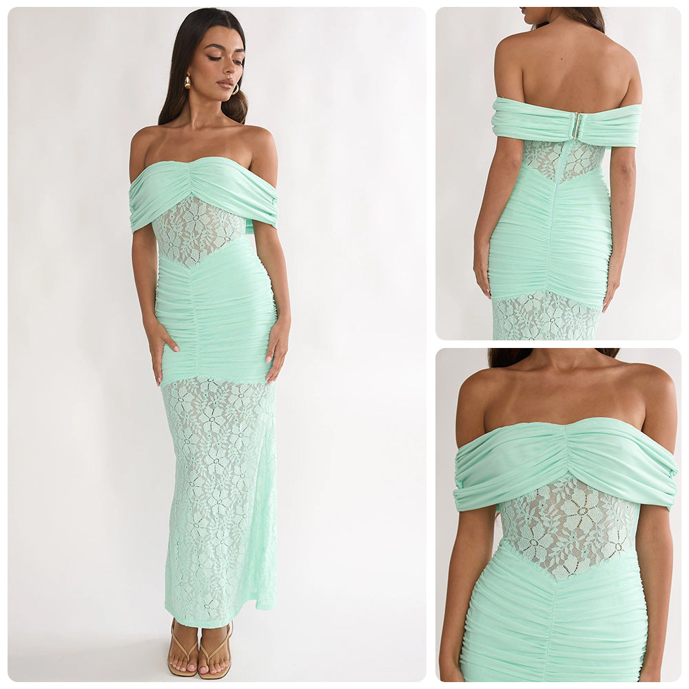 Damen Cocktailkleid mit elegantem Spitzenoberteil und fließendem Rock R&B