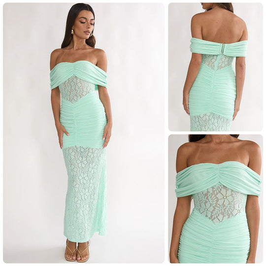Damen Cocktailkleid mit elegantem Spitzenoberteil und fließendem Rock R&B