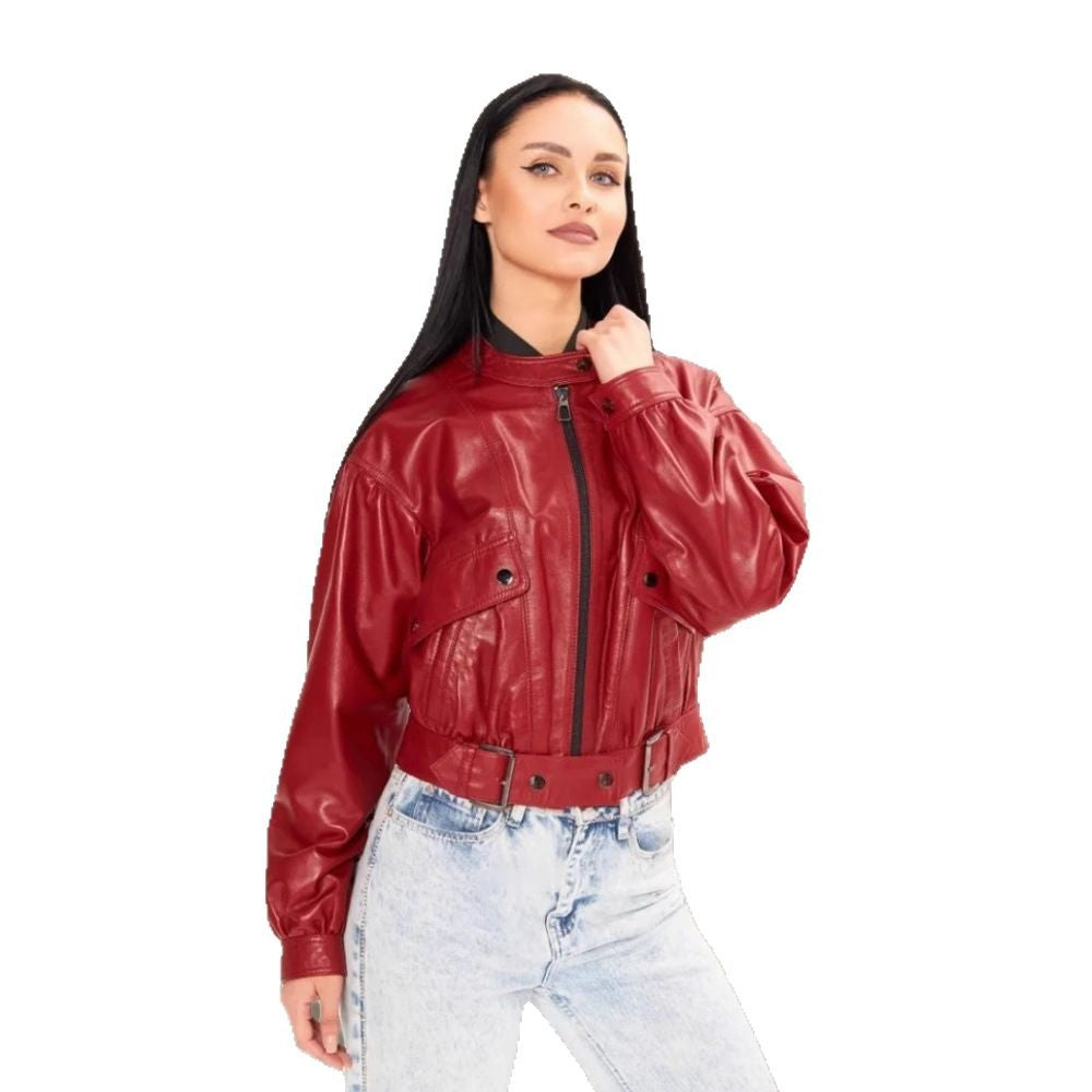 Damen klassische Kunstlederjacke im modischen Oversized-Schnitt R&B