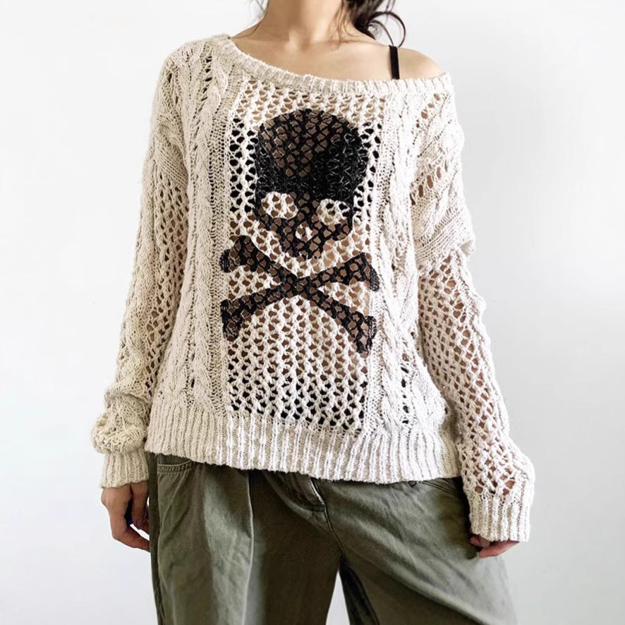 Damen Grob gestrickter Pullover mit Skelett-Motiv R&B