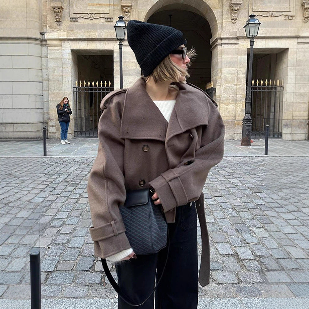 Damen lässige Oversized-Jacke mit doppelter Knopfleiste und breitem Revers R&B