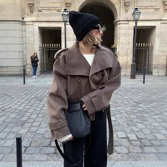 Damen lässige Oversized-Jacke mit doppelter Knopfleiste und breitem Revers R&B
