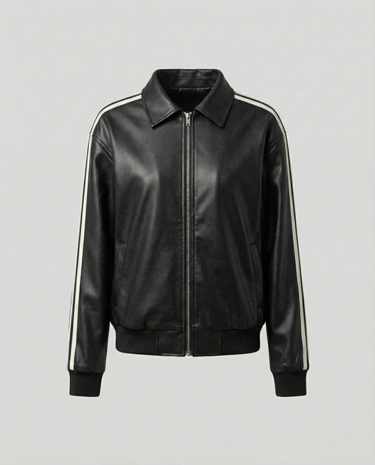 Damen sportlich-elegante weite Reißverschlussjacke mit Hemdkragen, Eingrifftaschen und kontrastierenden Ärmelstreifen R&B