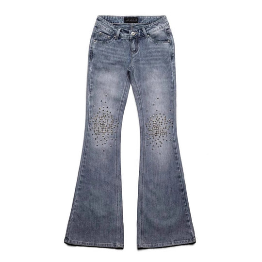Damen Modische Bootcut-Jeans mit glitzernden Nieten R&B