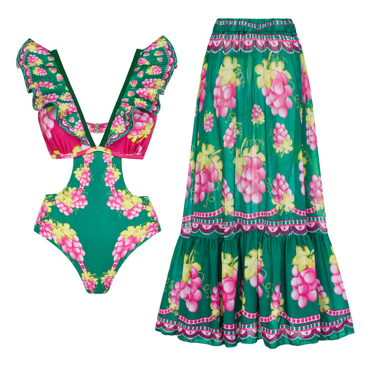Damen Stylish Elegantes Badeanzug- und Rockset R&B