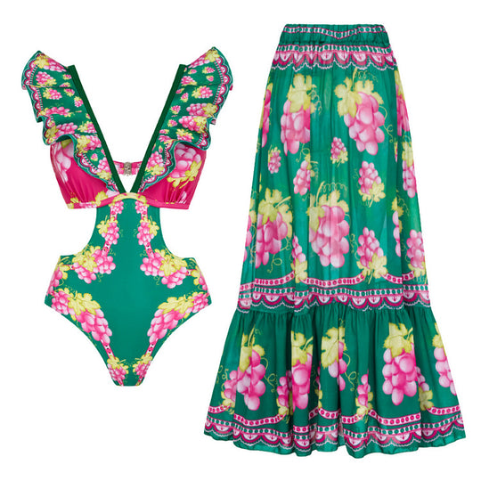Damen Stylish Elegantes Badeanzug- und Rockset R&B