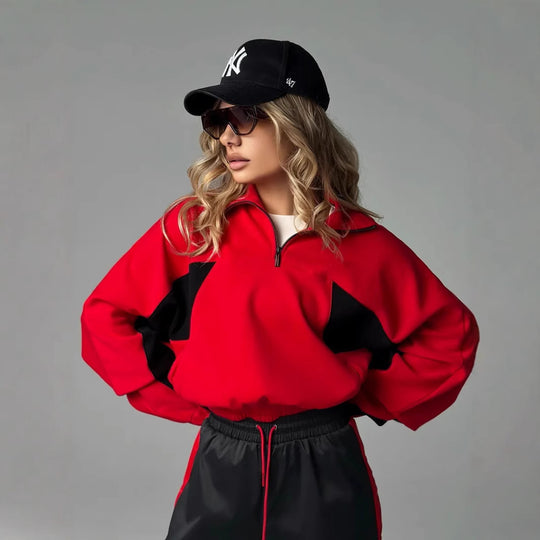 Damen sportliches Freizeit-Set mit lässigem Schnitt und Kontraststreifen R&B