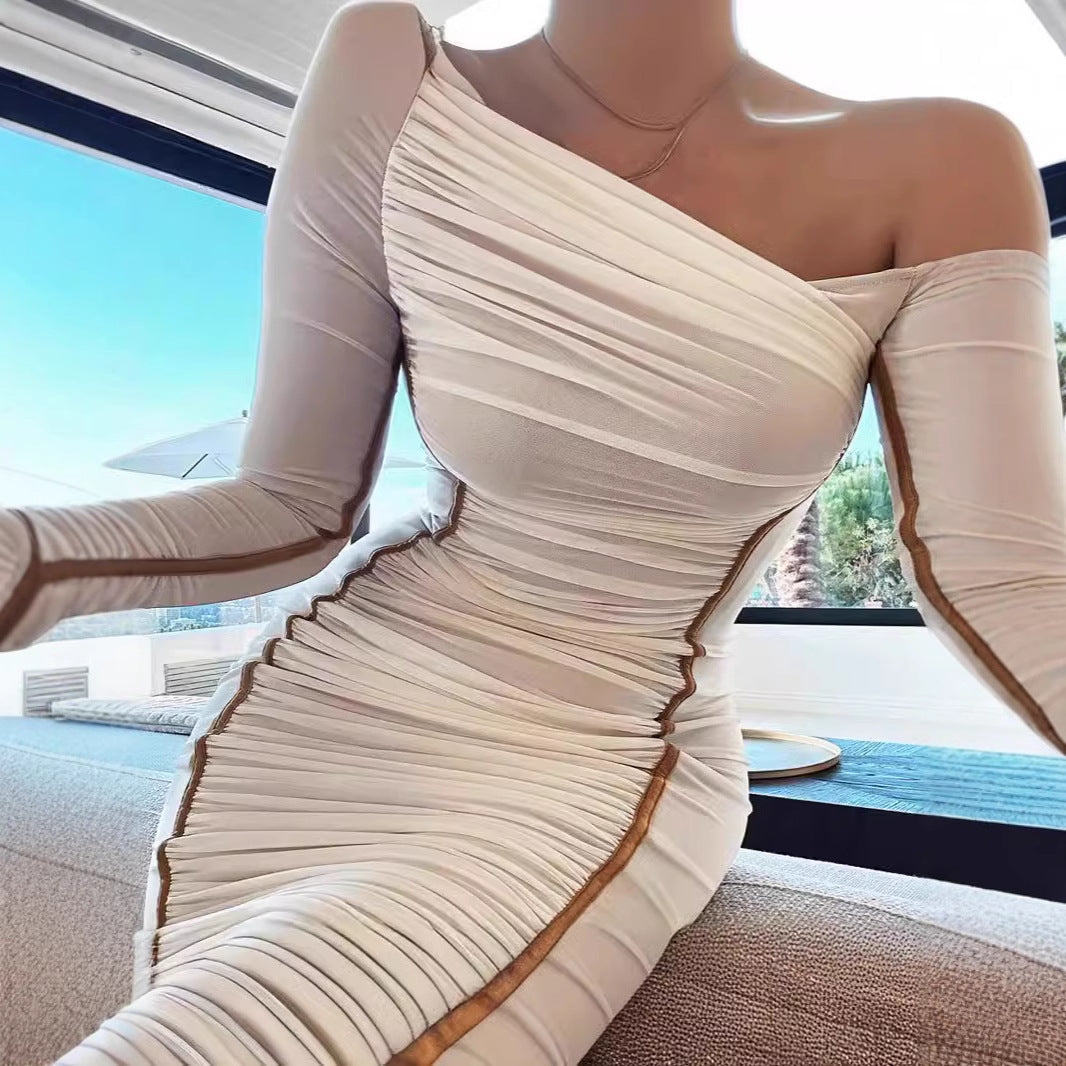 Damen Langarm-Midi-Kleid mit asymmetrischem Schnitt und romantischem Rüschendesign R&B