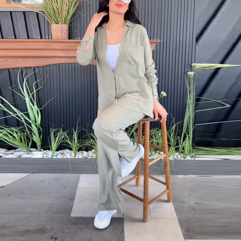 Damen Komfortables Lounge-Set mit eleganter Bluse und weiten Hosen R&B