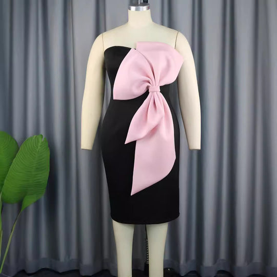 Damen Elegantes Wickelkleid mit übergroßer Schleifenapplikation R&B