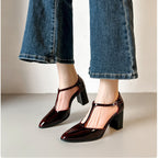 Damen Elegante T-Strap Pumps mit Blockabsatz R&B
