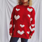 Damen Pullover mit Herzmuster und flauschigen Applikationen R&B