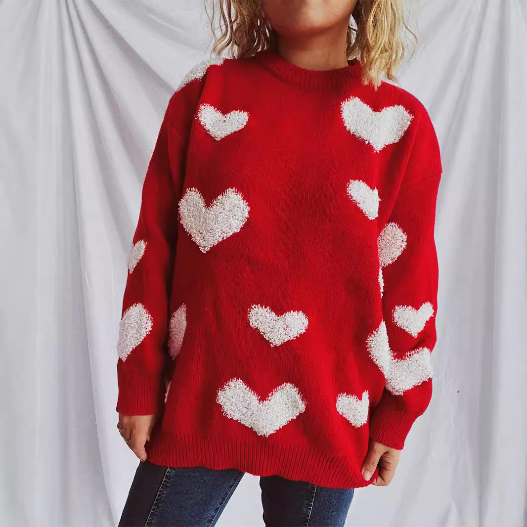 Damen Pullover mit Herzmuster und flauschigen Applikationen R&B