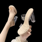 Damen transparente Plateau-Sandalen mit glänzendem Blockabsatz R&B