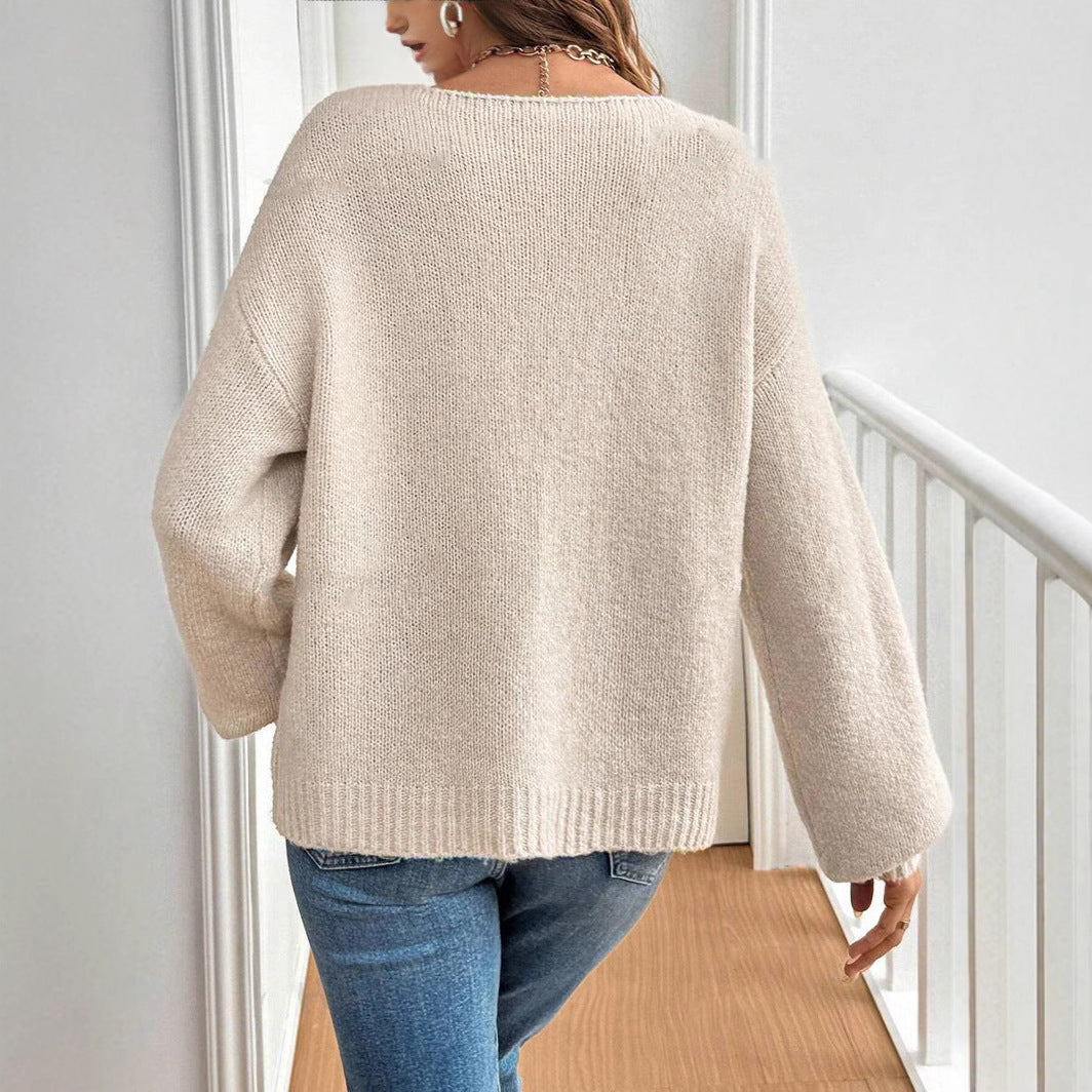 Damen lockerer Strickcardigan mit verstellbarem Bund R&B