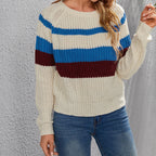 Damen Baumwollpullover mit modernen Blockstreifen und Rundhalsausschnitt